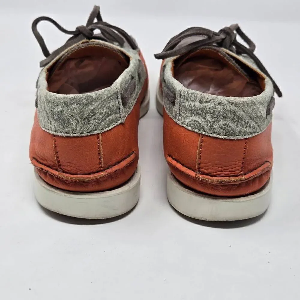 ETRO MILANO ORANGE BROWN LEATHER PAISLEY BOAT SHOES MENS SIZE 41 US 8